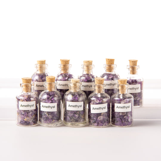 10 Tumbled Natural Amethyst Gemstone Chip Size Mini Bottles