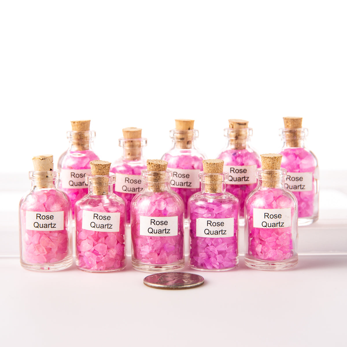 10 Tumbled Rose Quartz Gemstone Chip Size Mini Bottles