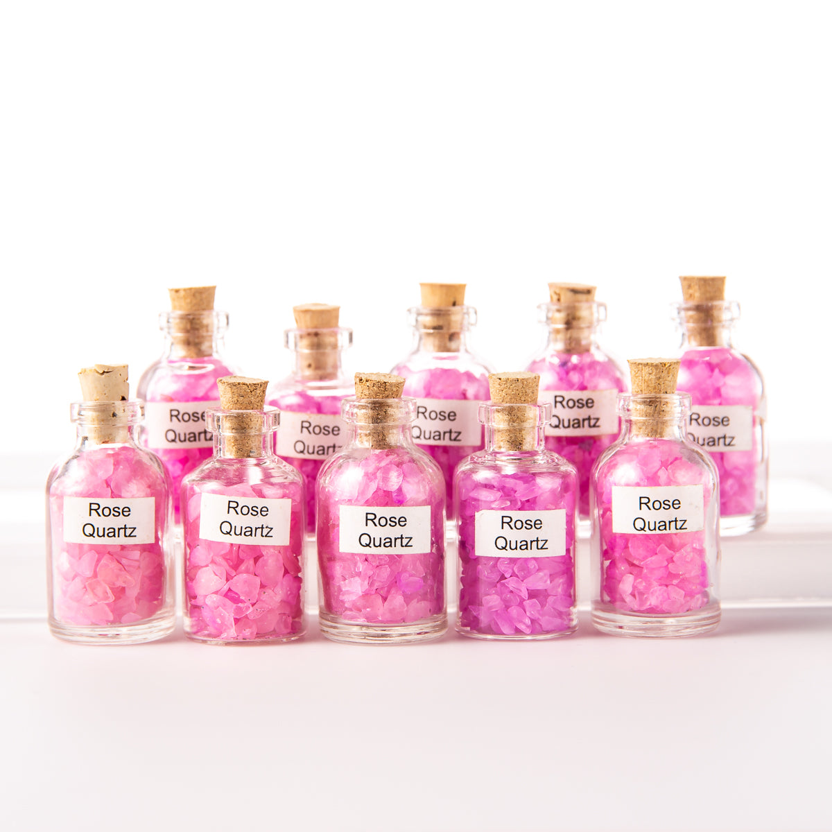 10 Tumbled Rose Quartz Gemstone Chip Size Mini Bottles