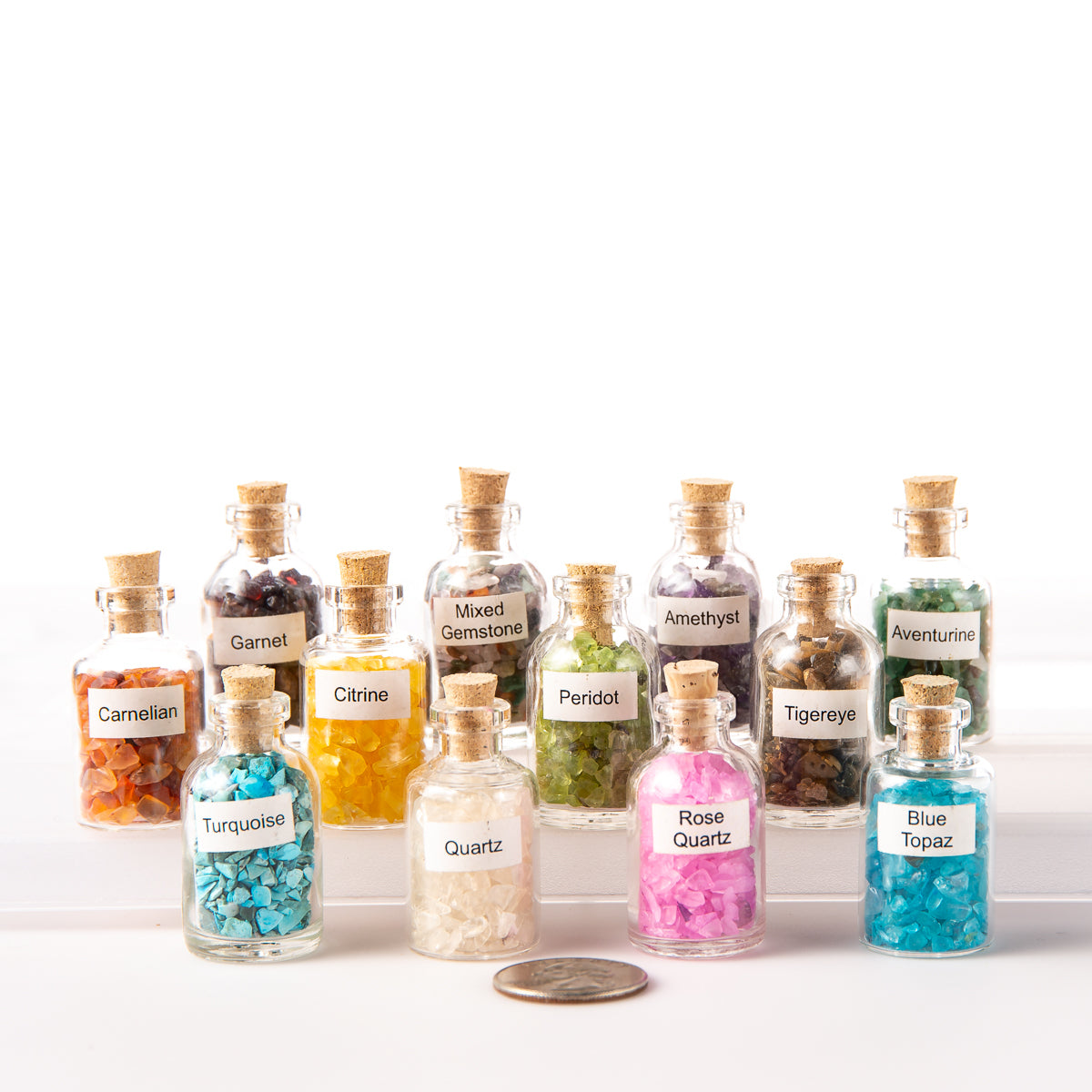 12 Tumbled Natural Gemstone Crystal Chip Size Mini Bottles