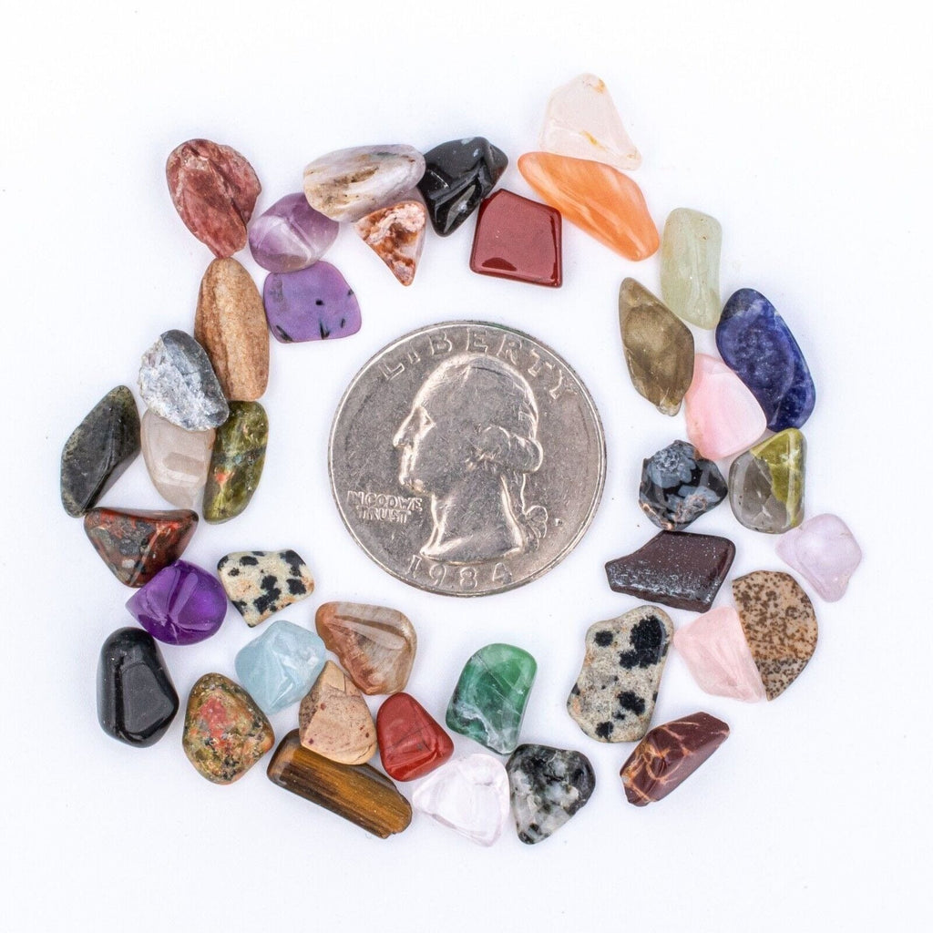 Tumbled Assorted South Africa Gemstone Crystal Chips with Quarter for Size