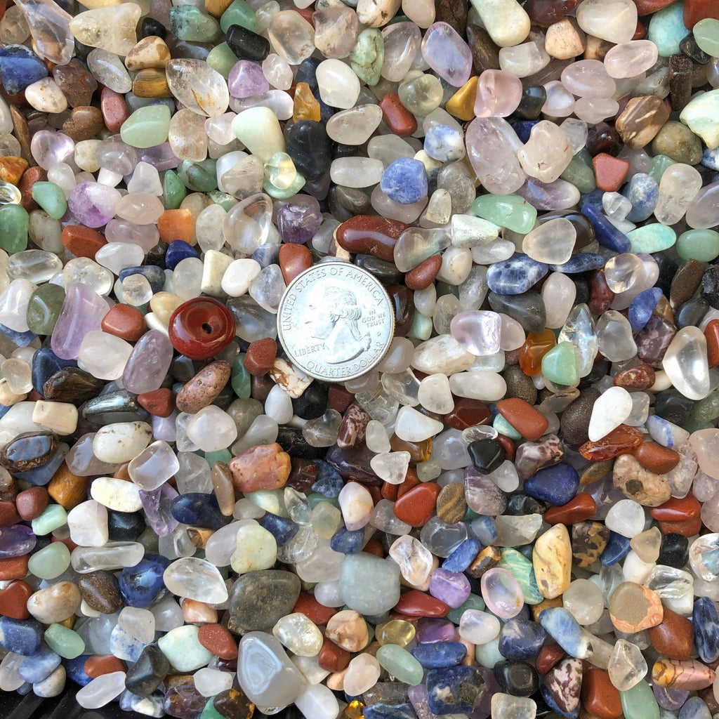 Tumbled Brazil Mix Mini Gemstone Chips with Quarter for Size