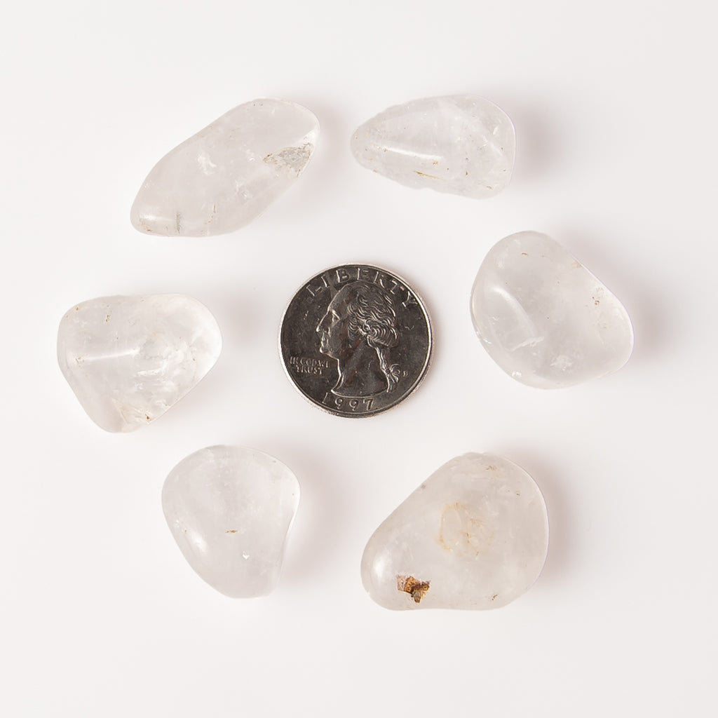 Small Tumbled Clear Quartz Gemstones with Quarter for Size