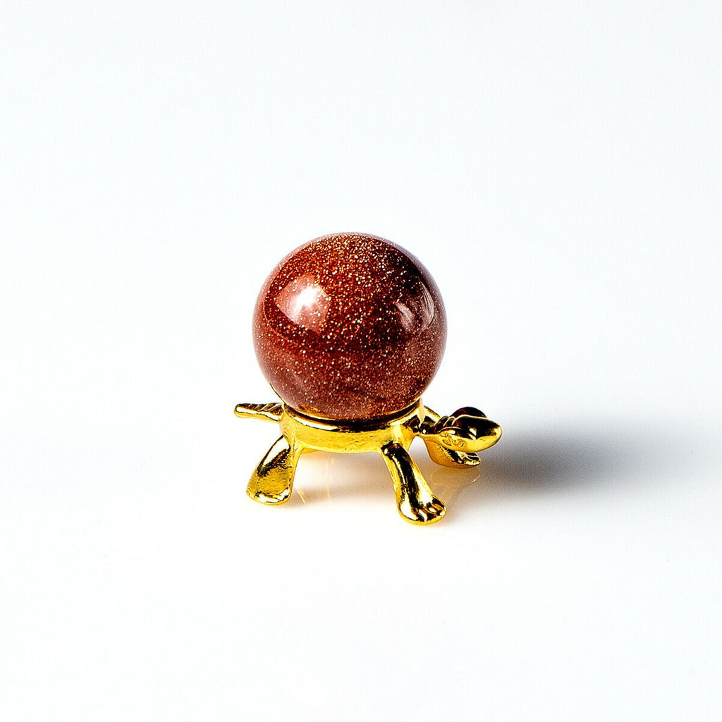 Goldstone 20mm Marble Sphere on a Gold Turtle Stand