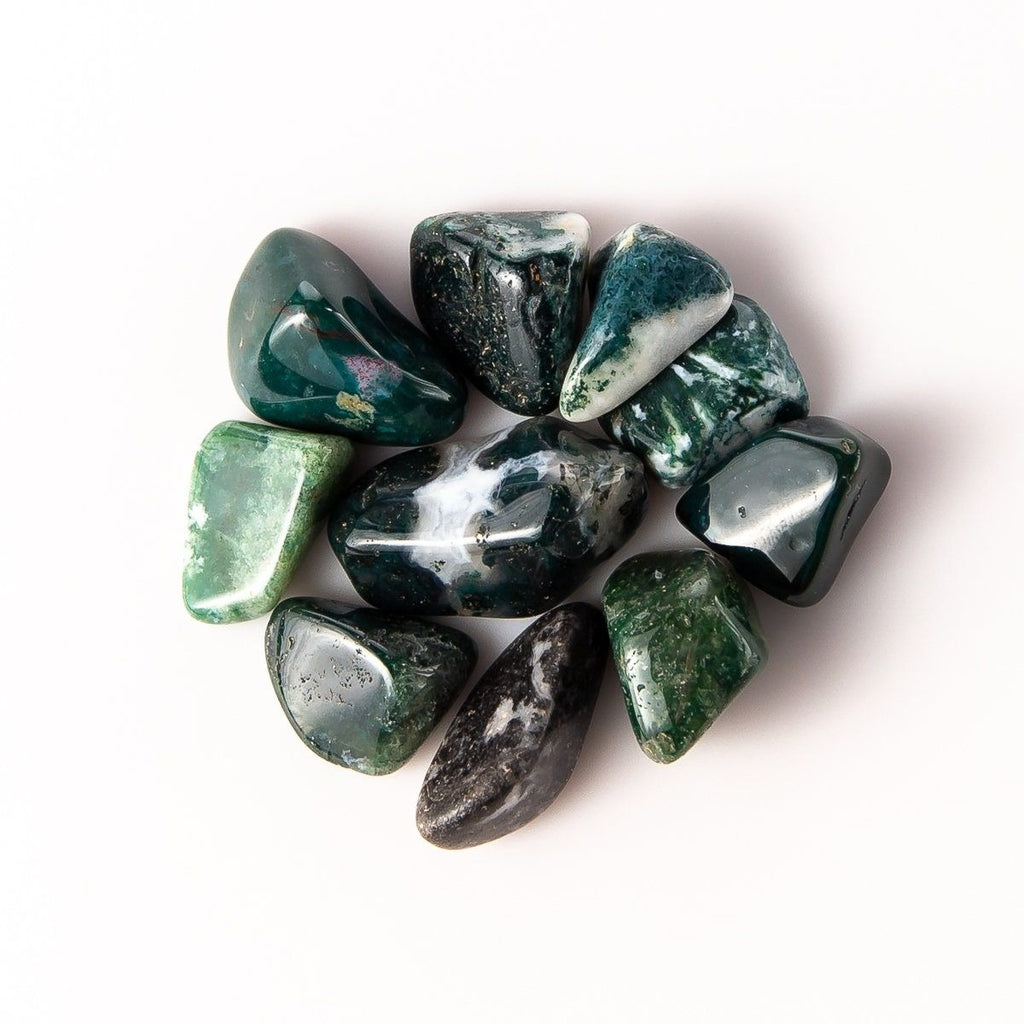 50 Grams of Medium Tumbled Green Moss Agate Gemstones Crystals