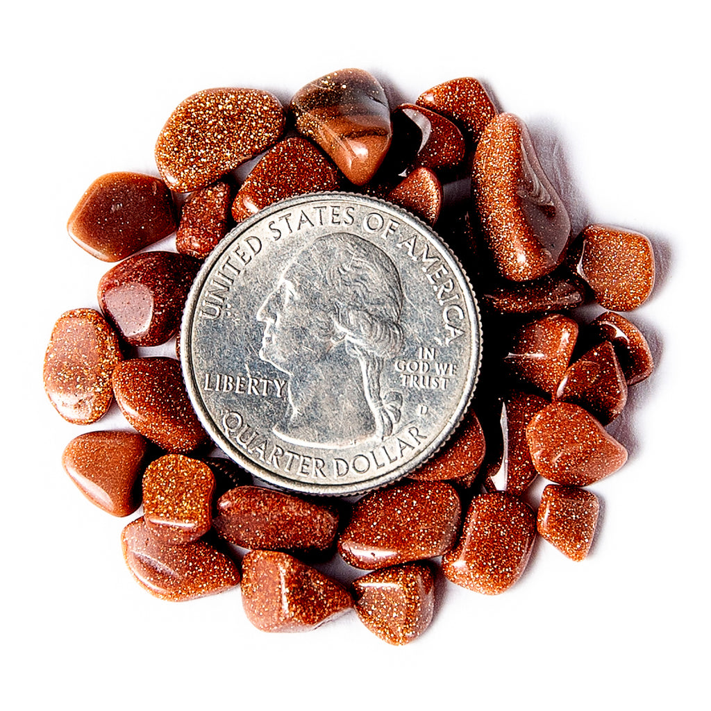 Tumbled Copper Goldstone Gemstone Crystal Chips with a Quarter for Size