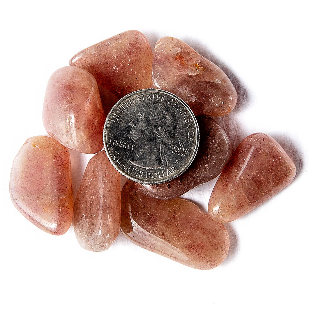 Small Tumbled Red Aventurine Gemstones with a Quarter for Size