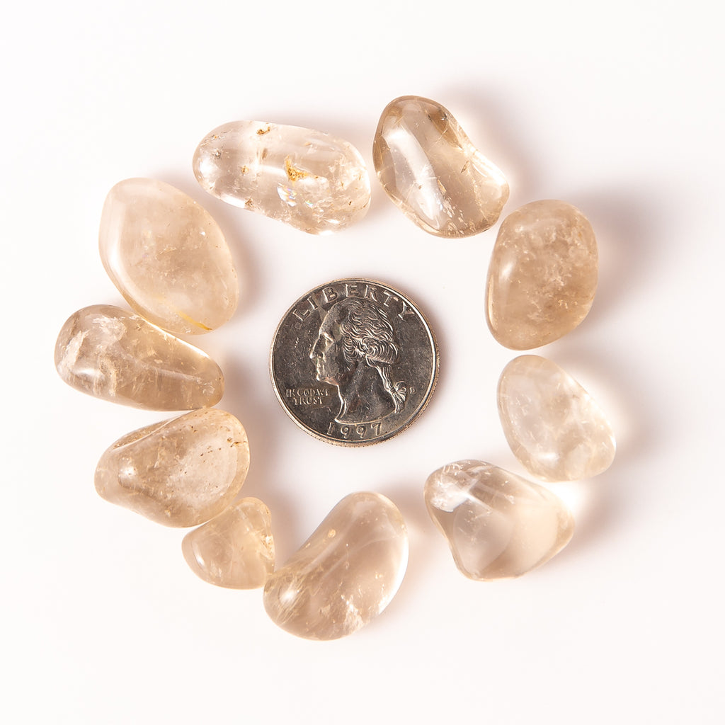 Small Tumbled Smoky Quartz Gemstones with a Quarter for Size