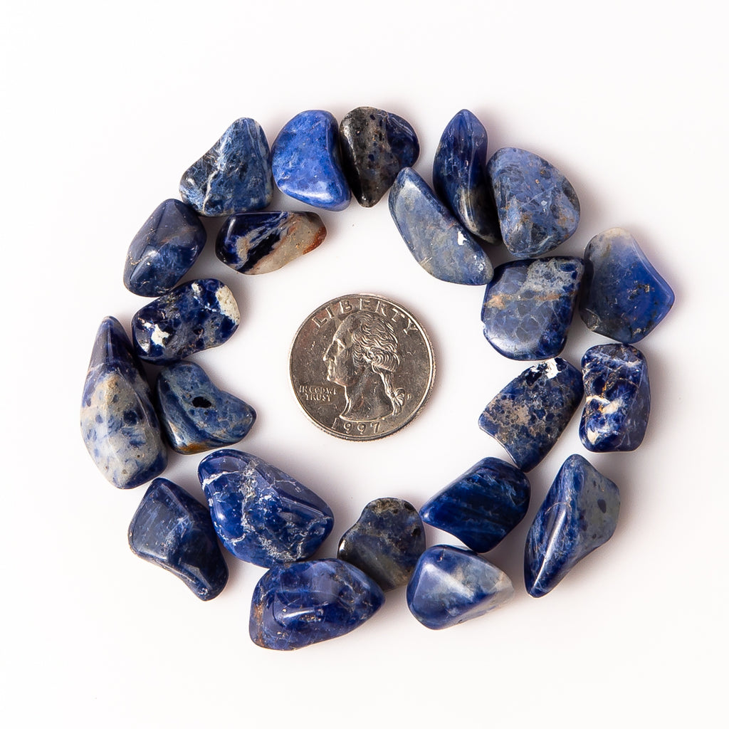 Small Tumbled Sodalite Gemstones with a Quarter for Size
