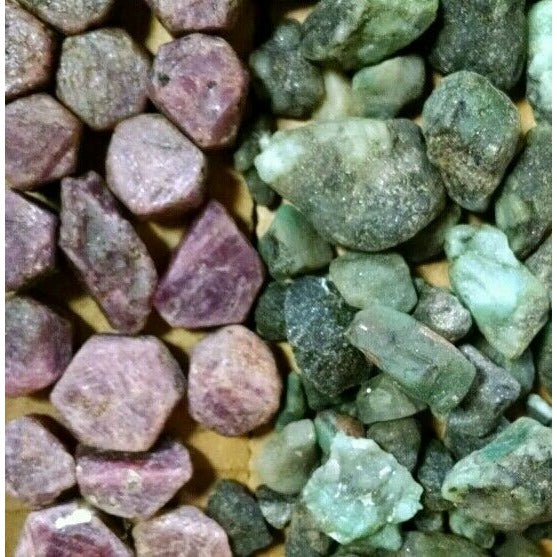1lb Natural Rough Ruby Emerald Mix Specimen Gemstones Untreated